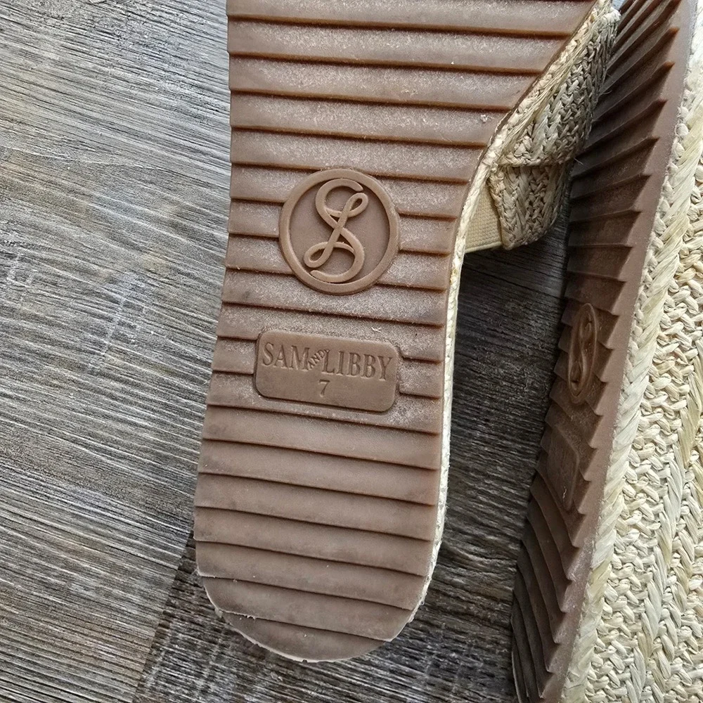 Sam & Libby Womens Beige Woven Raffia Platform Slide Sandals Buckle Size 7